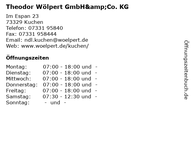 á… Offnungszeiten Theodor Wolpert Gmbh Co Kg Im Espan 23 In Kuchen