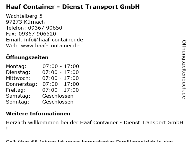 Haaf Container - Dienst Transport GmbH in Kürnach: Adresse und Öffnungszeiten