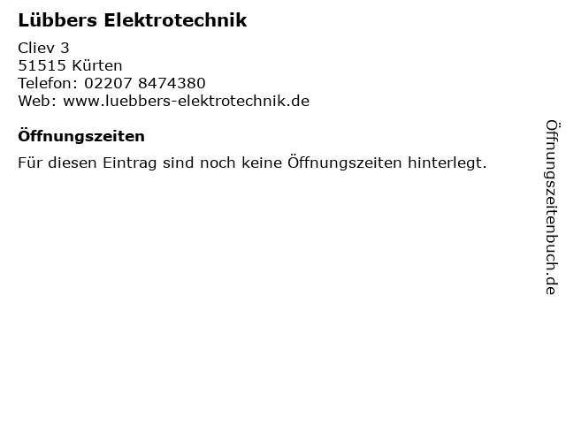 Lübbers Elektrotechnik in Kürten: Adresse und Öffnungszeiten