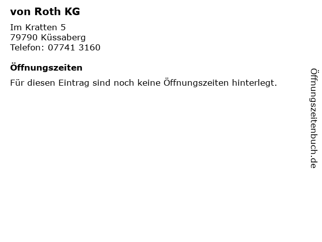 von Roth KG in Küssaberg: Adresse und Öffnungszeiten