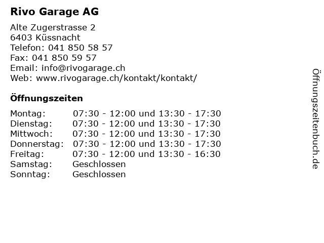 Rivo Garage AG in Küssnacht: Adresse und Öffnungszeiten