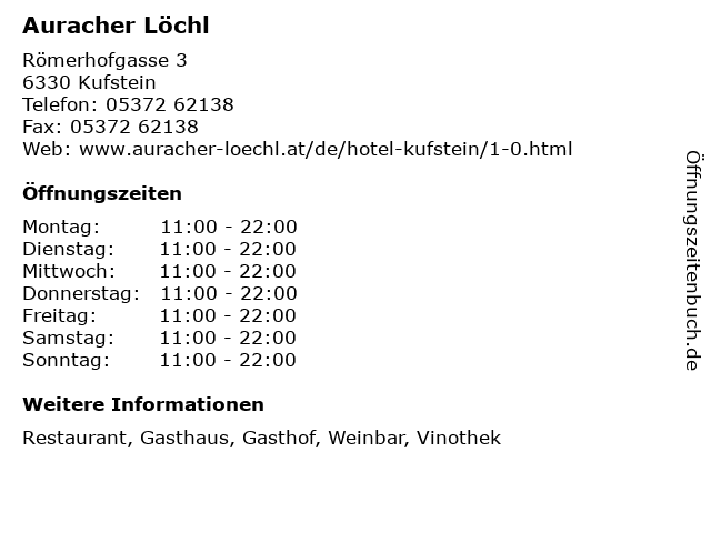 Auracher Löchl in Kufstein: Adresse und Öffnungszeiten