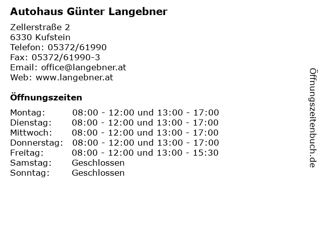Autohaus Günter Langebner in Kufstein: Adresse und Öffnungszeiten