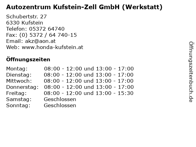 Autozentrum Kufstein-Zell GmbH (Werkstatt) in Kufstein: Adresse und Öffnungszeiten