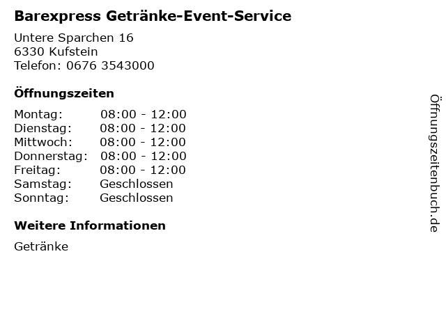 Barexpress Getränke-Event-Service in Kufstein: Adresse und Öffnungszeiten
