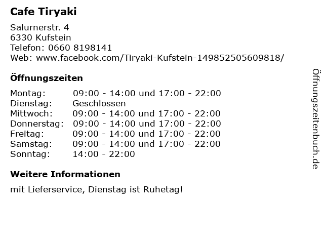 Cafe Tiryaki in Kufstein: Adresse und Öffnungszeiten