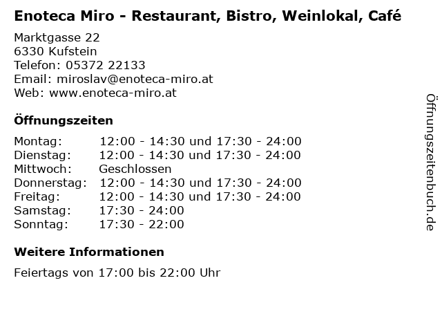 Enoteca Miro - Restaurant, Bistro, Weinlokal, Café in Kufstein: Adresse und Öffnungszeiten