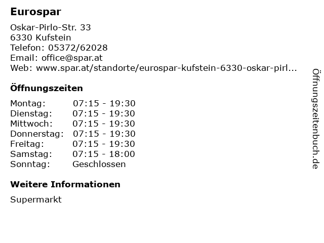 Eurospar in Kufstein: Adresse und Öffnungszeiten