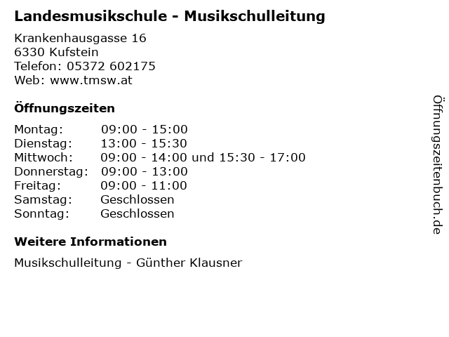 Landesmusikschule - Musikschulleitung in Kufstein: Adresse und Öffnungszeiten