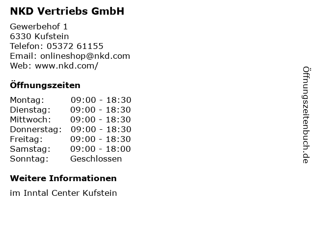NKD Vertriebs GmbH in Kufstein: Adresse und Öffnungszeiten