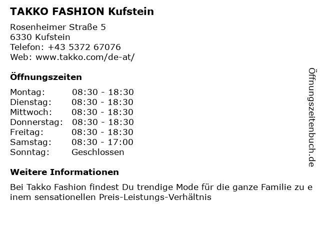 TAKKO FASHION Kufstein in Kufstein: Adresse und Öffnungszeiten