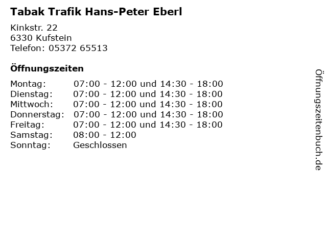Tabak Trafik Hans-Peter Eberl in Kufstein: Adresse und Öffnungszeiten