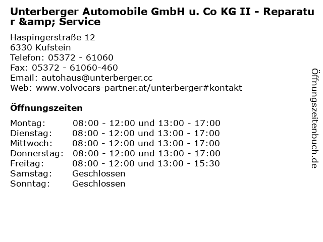 Unterberger Automobile GmbH u. Co KG II - Reparatur & Service in Kufstein: Adresse und Öffnungszeiten