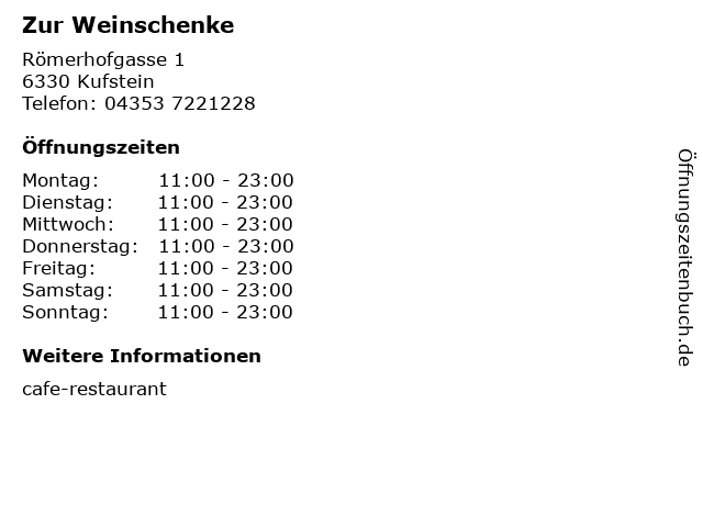 Zur Weinschenke in Kufstein: Adresse und Öffnungszeiten