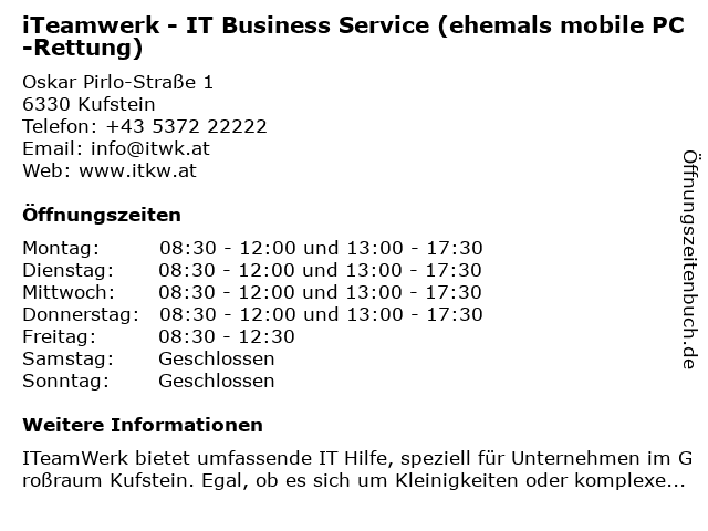 iTeamwerk - IT Business Service (ehemals mobile PC-Rettung) in Kufstein: Adresse und Öffnungszeiten