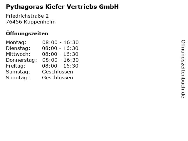 Pythagoras Kiefer Vertriebs GmbH in Kuppenheim: Adresse und Öffnungszeiten