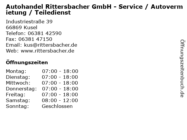 Autohandel Rittersbacher GmbH - Service / Autovermietung / Teiledienst in Kusel: Adresse und Öffnungszeiten