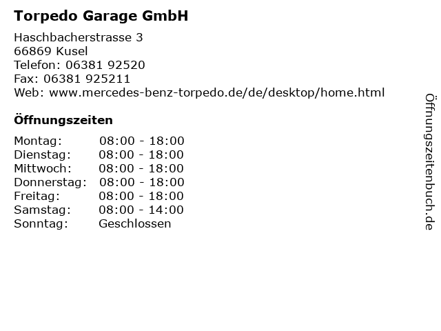 Torpedo Garage GmbH in Kusel: Adresse und Öffnungszeiten