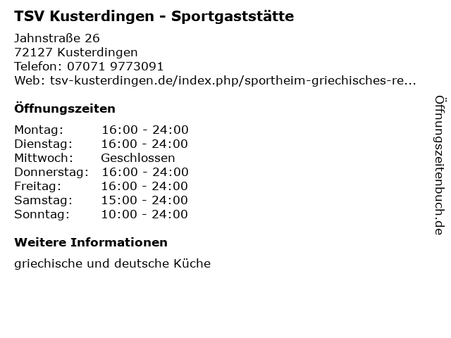 TSV Kusterdingen - Sportgaststätte in Kusterdingen: Adresse und Öffnungszeiten