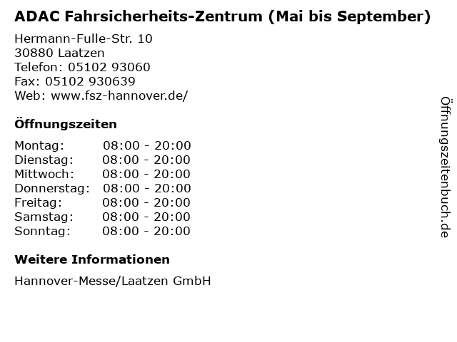 ADAC Fahrsicherheits-Zentrum (Mai bis September) in Laatzen: Adresse und Öffnungszeiten