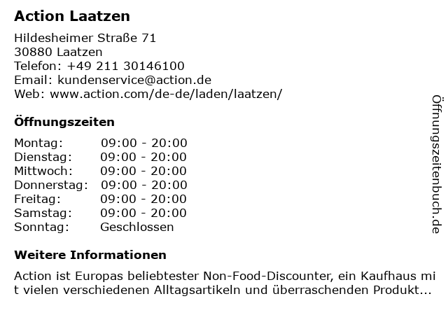 Action in Laatzen: Adresse und Öffnungszeiten