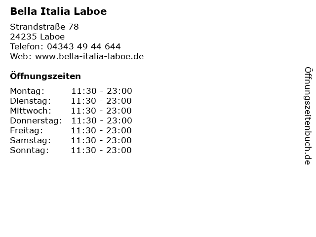 Bella Italia Laboe in Laboe: Adresse und Öffnungszeiten