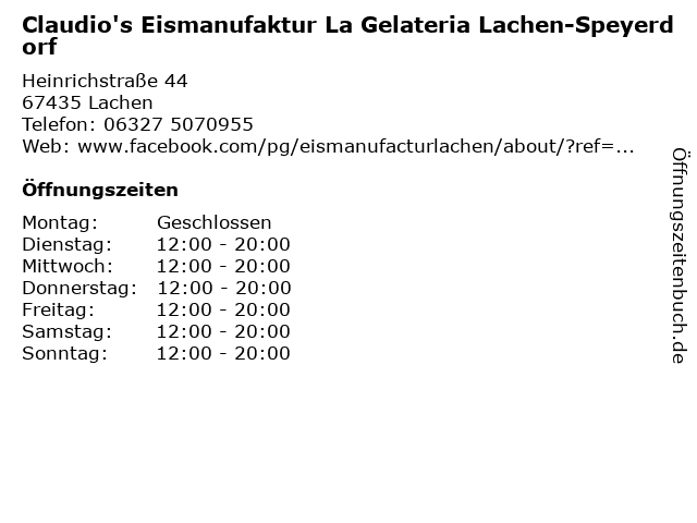 Claudio's Eismanufaktur La Gelateria Lachen-Speyerdorf in Lachen: Adresse und Öffnungszeiten