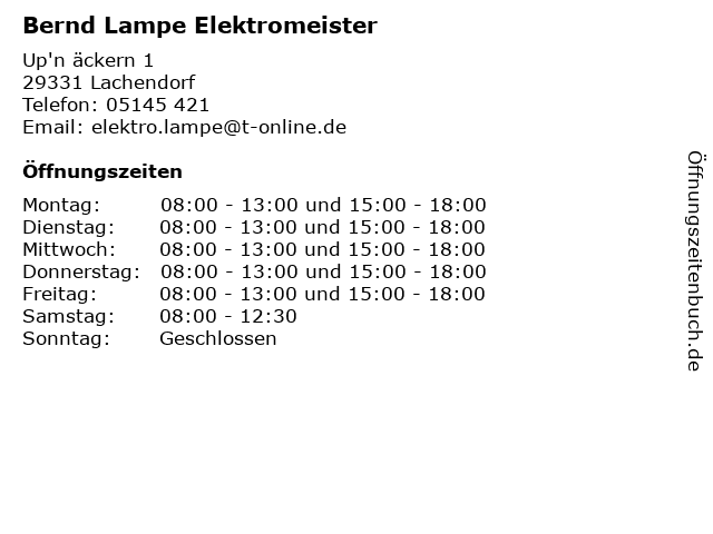 Bernd Lampe Elektromeister in Lachendorf: Adresse und Öffnungszeiten