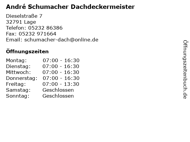 André Schumacher Dachdeckermeister in Lage: Adresse und Öffnungszeiten