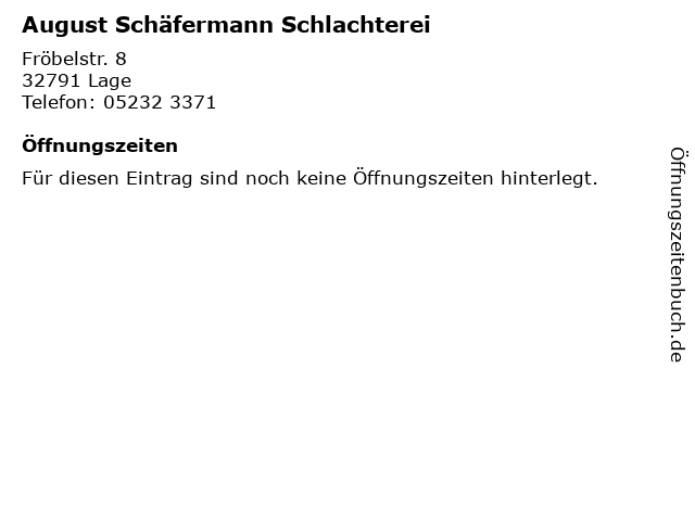 August Schäfermann Schlachterei in Lage: Adresse und Öffnungszeiten