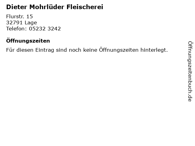 Dieter Mohrlüder Fleischerei in Lage: Adresse und Öffnungszeiten