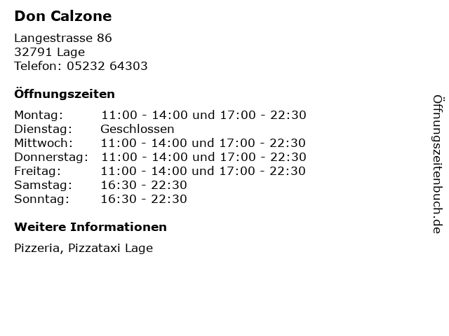 Don Calzone in Lage: Adresse und Öffnungszeiten