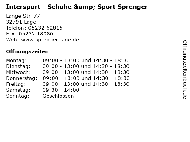 Intersport - Schuhe & Sport Sprenger in Lage: Adresse und Öffnungszeiten