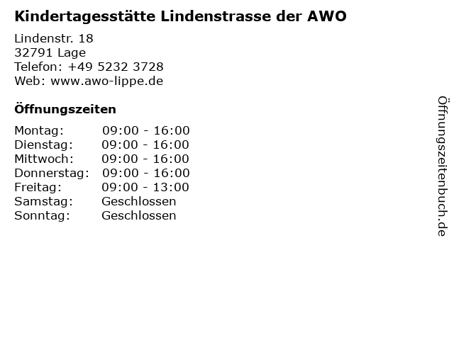 Kindertagesstätte Lindenstrasse der AWO in Lage: Adresse und Öffnungszeiten