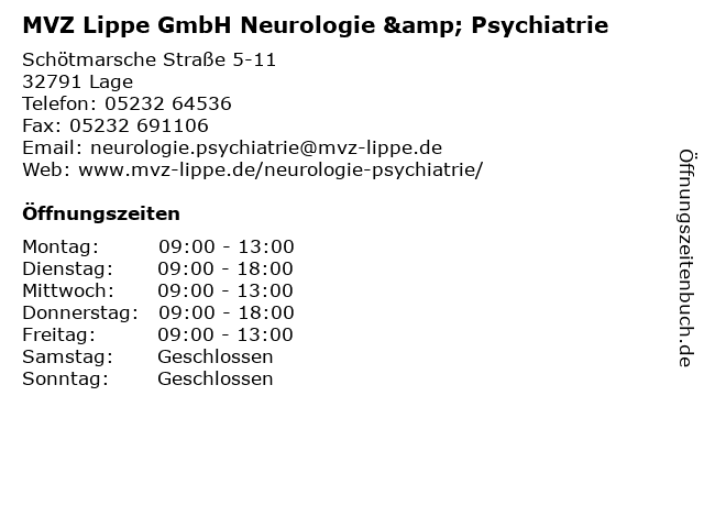 MVZ Lippe GmbH Neurologie & Psychiatrie in Lage: Adresse und Öffnungszeiten