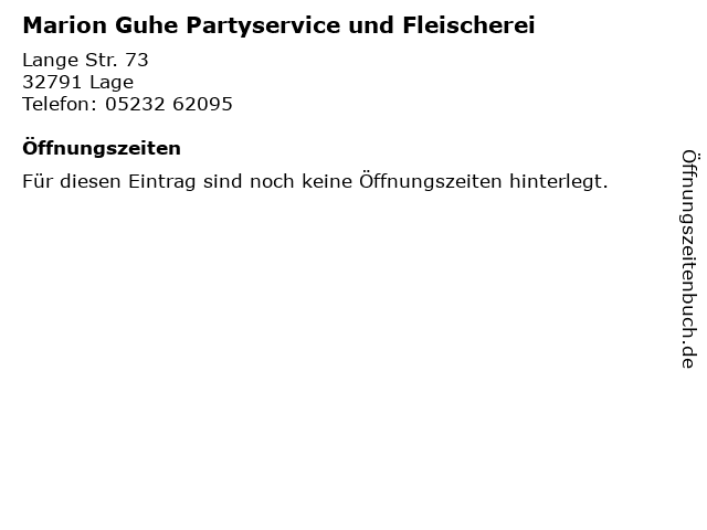 Marion Guhe Partyservice und Fleischerei in Lage: Adresse und Öffnungszeiten