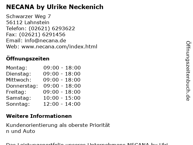 NECANA by Ulrike Neckenich in Lahnstein: Adresse und Öffnungszeiten