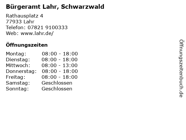 Bürgeramt Lahr, Schwarzwald in Lahr: Adresse und Öffnungszeiten