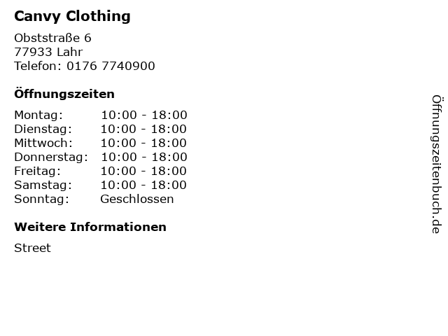 Canvy Clothing in Lahr: Adresse und Öffnungszeiten