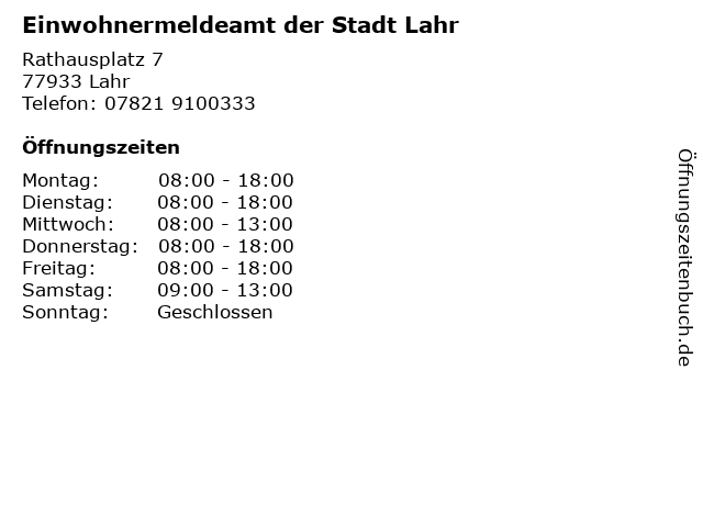 Einwohnermeldeamt der Stadt Lahr in Lahr: Adresse und Öffnungszeiten