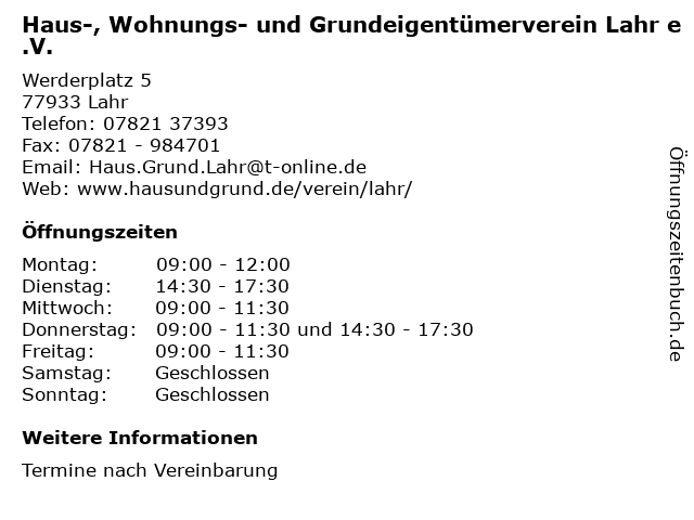 ᐅ Offnungszeiten Haus Grund Vermieterverein Gesch St