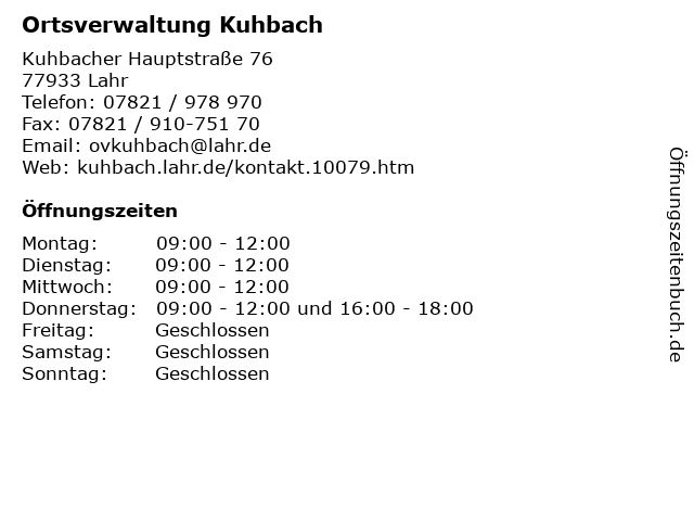 Ortsverwaltung Kuhbach in Lahr: Adresse und Öffnungszeiten