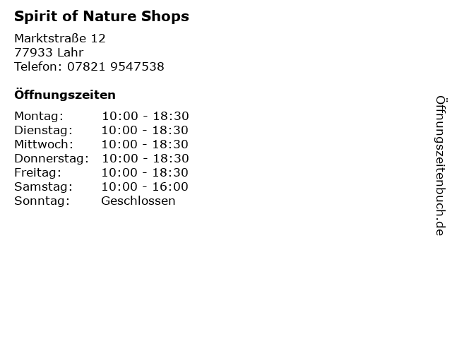 Spirit of Nature Shops in Lahr: Adresse und Öffnungszeiten