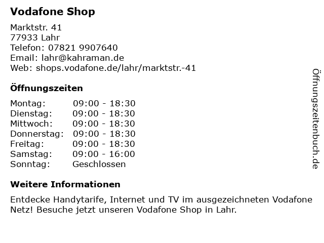 Vodafone Shop in Lahr: Adresse und Öffnungszeiten