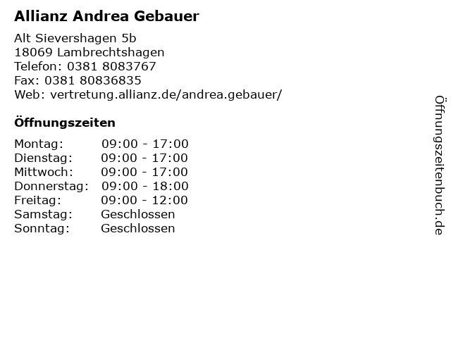 Allianz Andrea Gebauer in Lambrechtshagen: Adresse und Öffnungszeiten