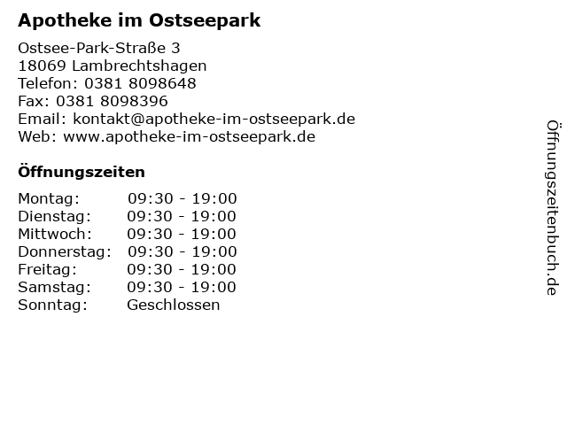 Apotheke im Ostseepark in Lambrechtshagen: Adresse und Öffnungszeiten