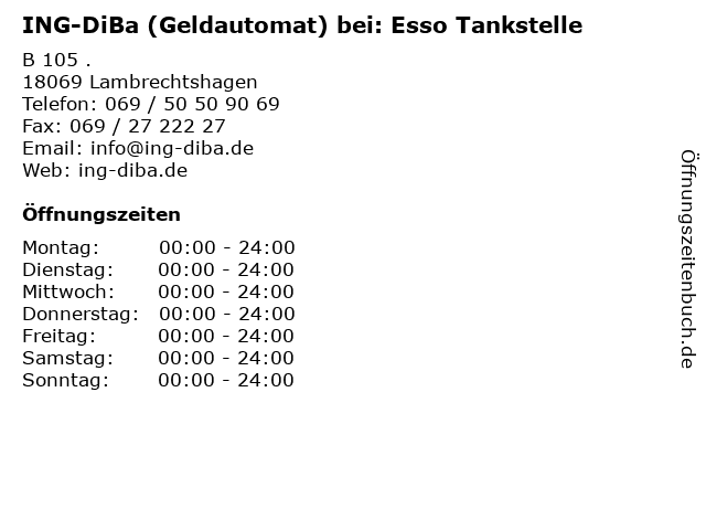 ING-DiBa (Geldautomat) bei: Esso Tankstelle in Lambrechtshagen: Adresse und Öffnungszeiten