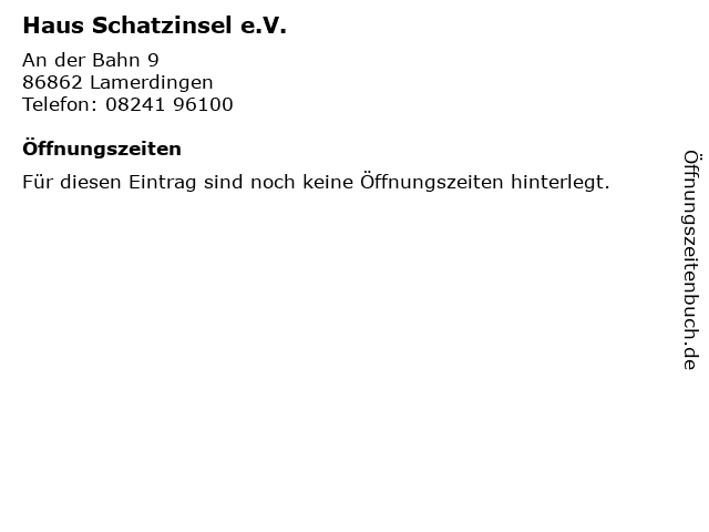 ᐅ Offnungszeiten Haus Schatzinsel E V An Der Bahn 9 In