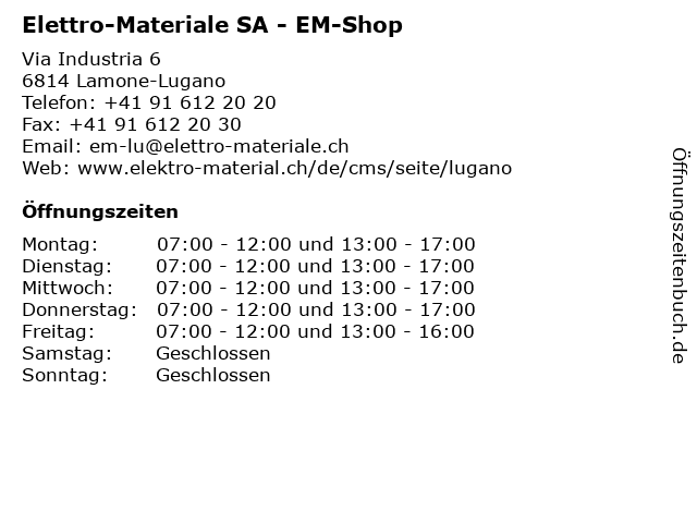 Elettro-Materiale SA - EM-Shop in Lamone-Lugano: Adresse und Öffnungszeiten