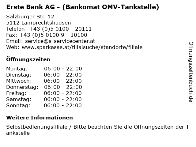 Erste Bank AG - (Bankomat OMV-Tankstelle) in Lamprechtshausen: Adresse und Öffnungszeiten